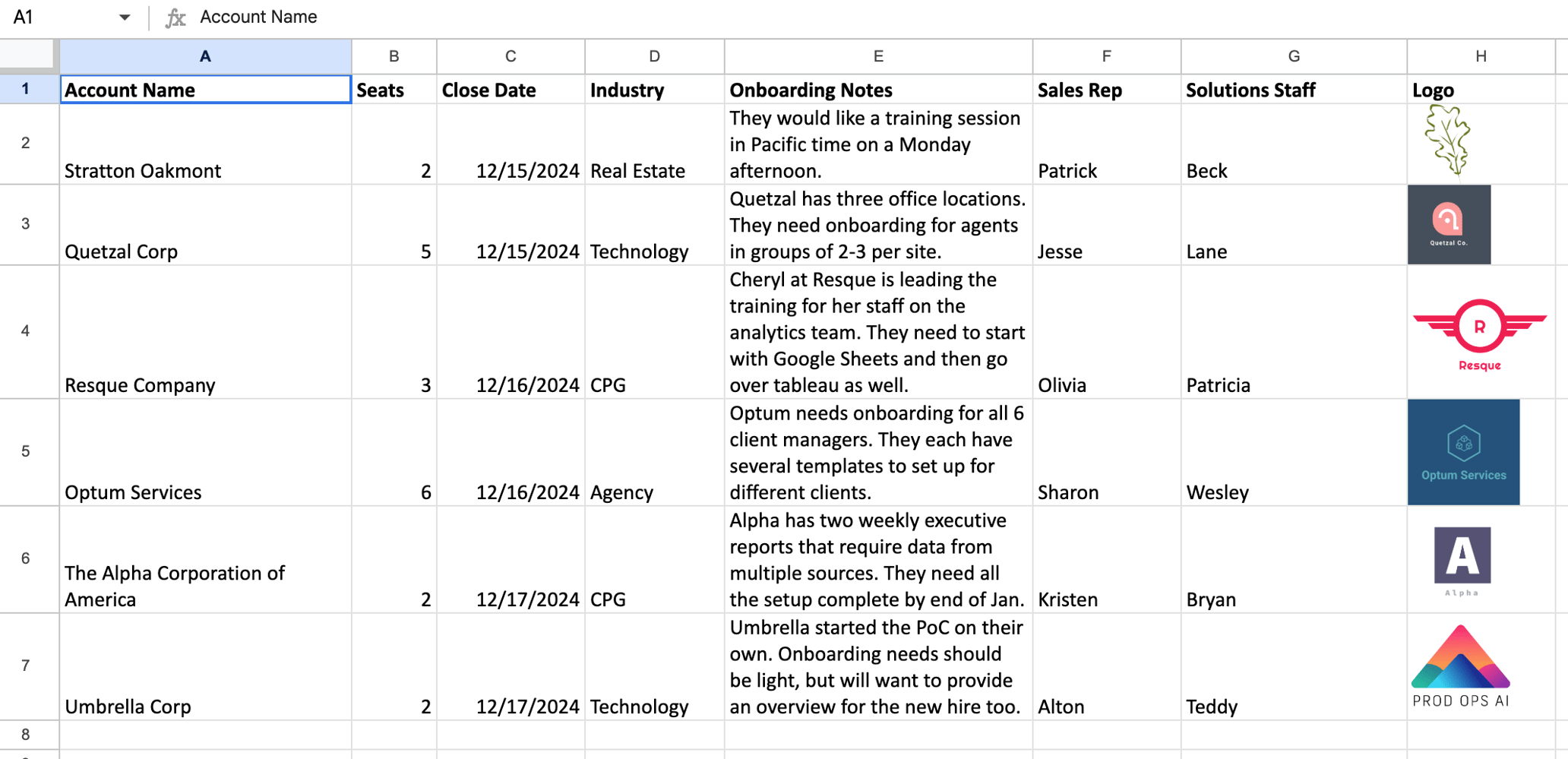 Mapping Table Solution Example data mapping: Google Sheets